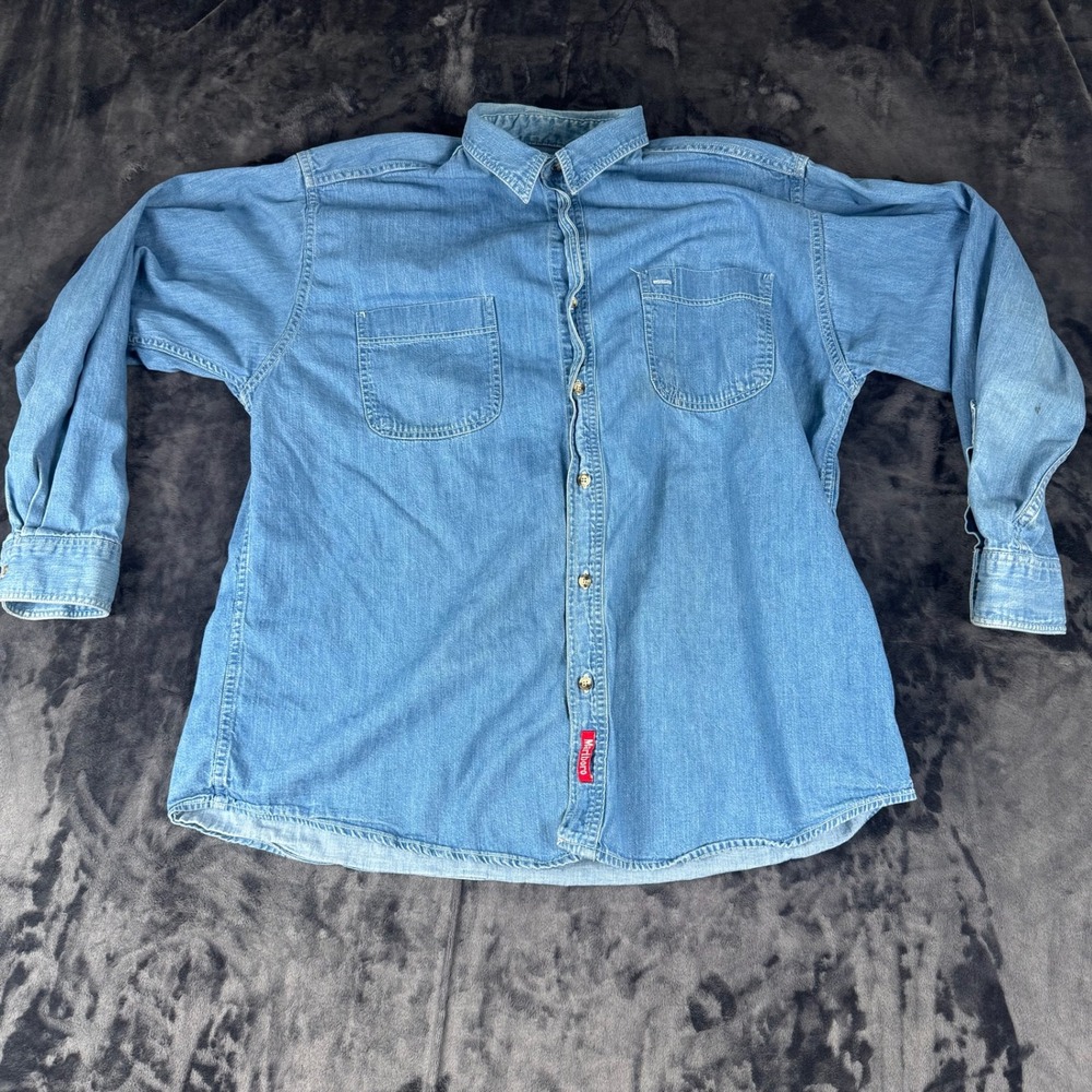 Marlboro Denim Button Down Shirt Mens L Blue Vintage Long Sleeve Cotton 5164